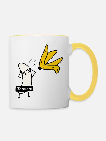 Banane zieht sich aus - Tasse zweifarbig - Weiß/Gelb
