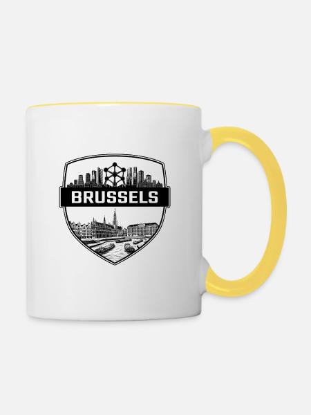 Brüsseler Skyline-Abzeichen - Tasse zweifarbig - Weiß/Gelb
