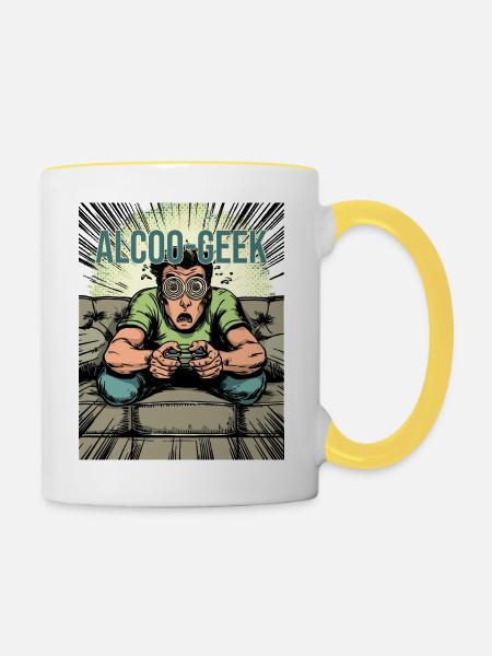 ALKOHOLIKER-NERD – VIDEOSPIELSÜCHTIGER - Tasse zweifarbig - Weiß/Gelb
