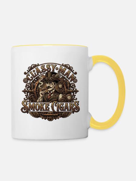 Classy Men Smoke Cigars - Tasse zweifarbig - Weiß/Gelb
