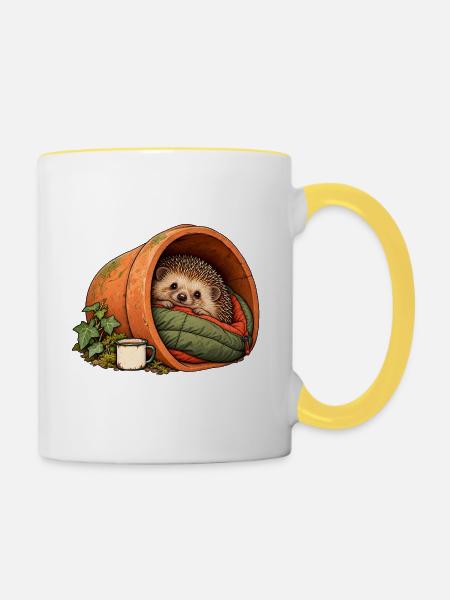 Blumentopf-Camping Igel - Tasse zweifarbig - Weiß/Gelb