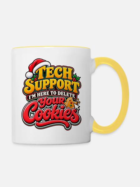 Tech Support Cookies: Holiday Debugger - Tasse zweifarbig - Weiß/Gelb