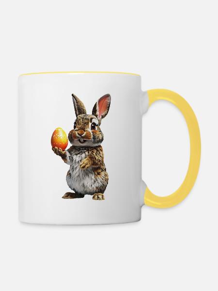 Hase - Tasse zweifarbig - Weiß/Gelb