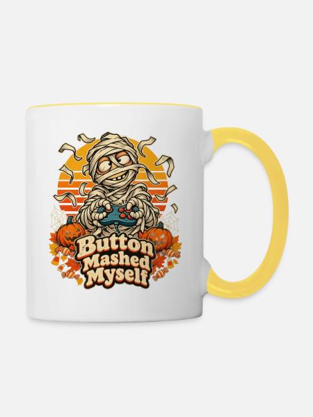 Halloween-Mumie Button Mashed Myself Gamer - Tasse zweifarbig - Weiß/Gelb