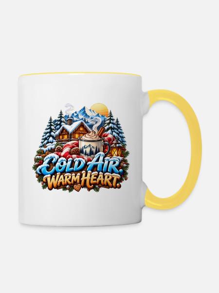 Goldene Winterlandschaft mit Kakao - Tasse zweifarbig - Weiß/Gelb