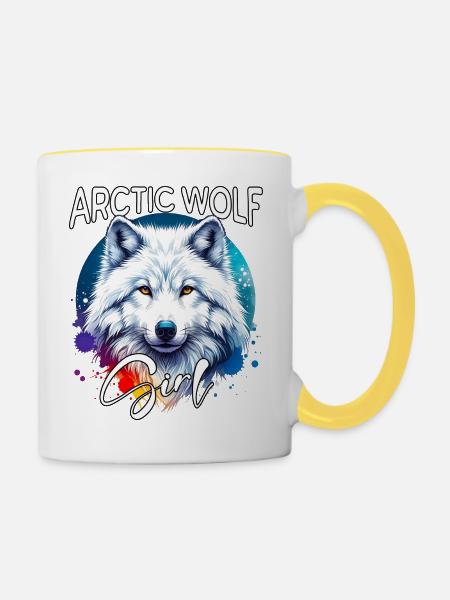 Arctic Wolf Mädchen Polarwolf - Tasse zweifarbig - Weiß/Gelb