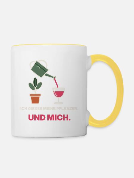 Ich gieße Pflanzen Und Mich - Tasse zweifarbig - Weiß/Gelb