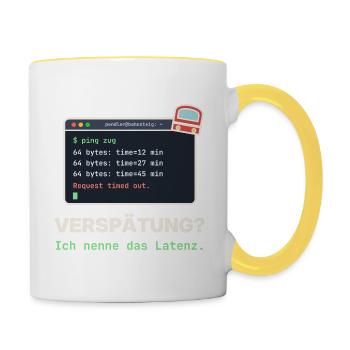 Ping Verzögerung: Latenz Meme - Tasse zweifarbig - Weiß/Gelb - Rechts