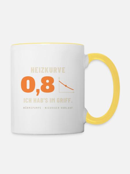 Heizkurve 0,8 – Wärmepumpe im Griff - Tasse zweifarbig - Weiß/Gelb