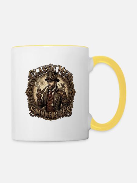 Classic_Men_Smoke_Pipes - Tasse zweifarbig - Weiß/Gelb
