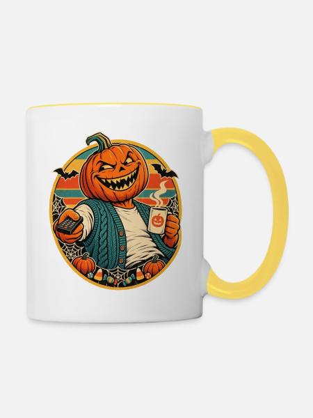 Halloween-Kürbisopa im Ruhestand - Tasse zweifarbig - Weiß/Gelb