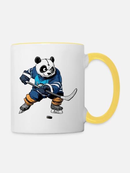 Eishockey Pandabär - Tasse zweifarbig - Weiß/Gelb