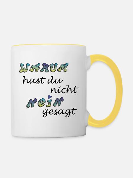 warum - Tasse zweifarbig - Weiß/Gelb