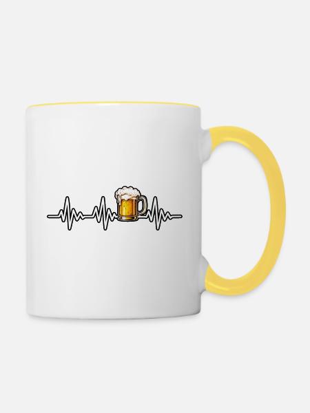 Herzschlag mit Bierglas - Tasse zweifarbig - Weiß/Gelb