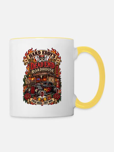 Hard Eddy's Dead End Roadhouse - Tasse zweifarbig - Weiß/Gelb
