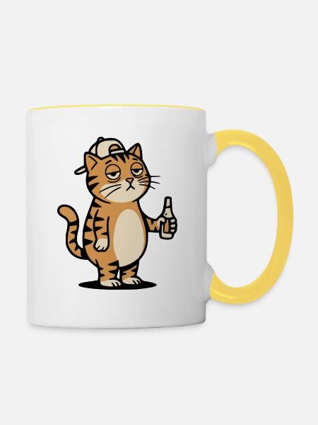Bier Katze - Tasse zweifarbig - Weiß/Gelb