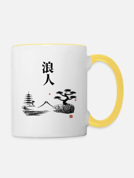 Ronin Zen Landschaft - Tasse zweifarbig - Weiß/Gelb