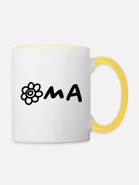 Oma mit Blume – Schwarz - Tasse zweifarbig - Weiß/Gelb
