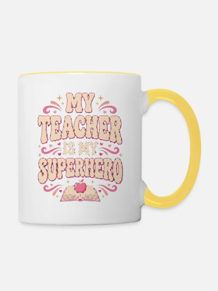 Meine Lehrerin ist meine Superheldin - Tasse zweifarbig - Weiß/Gelb