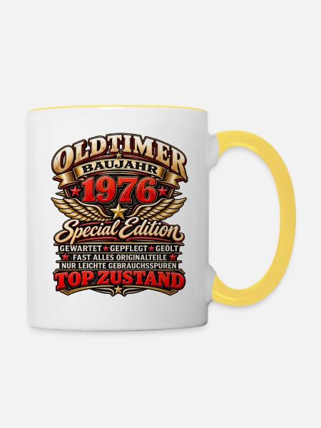 Oldtimer Baujahr 1976 – Special Edition - Tasse zweifarbig - Weiß/Gelb