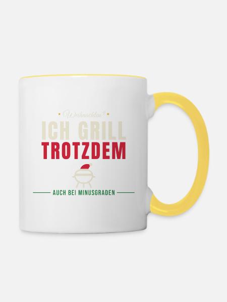 Weihnachten? Ich grill trotzdem - Tasse zweifarbig - Weiß/Gelb