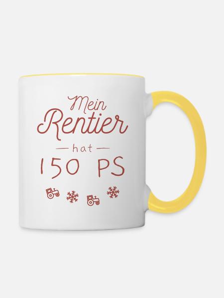 Mein Rentier hat 150 PS - Tasse zweifarbig - Weiß/Gelb