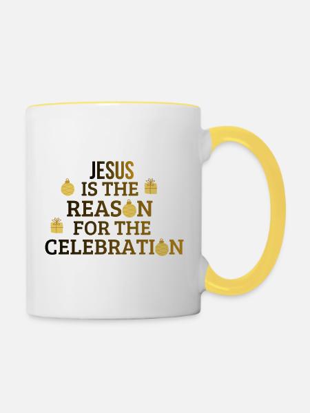 Weihnachtsfeier - Tasse zweifarbig - Weiß/Gelb