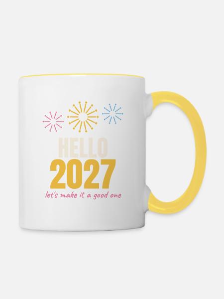 Hallo 2027 - Tasse zweifarbig - Weiß/Gelb