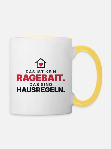 Kein Ragebait – Hausregeln - Tasse zweifarbig - Weiß/Gelb