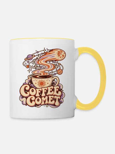 Kaffeekomet Kosmos-Illustration - Tasse zweifarbig - Weiß/Gelb