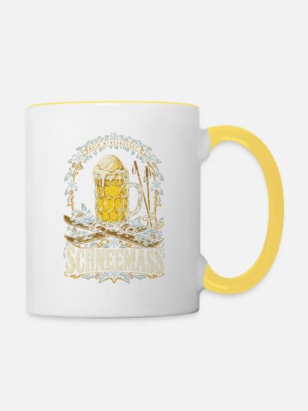 Mein Wintersport Schneemaß - Tasse zweifarbig - Weiß/Gelb
