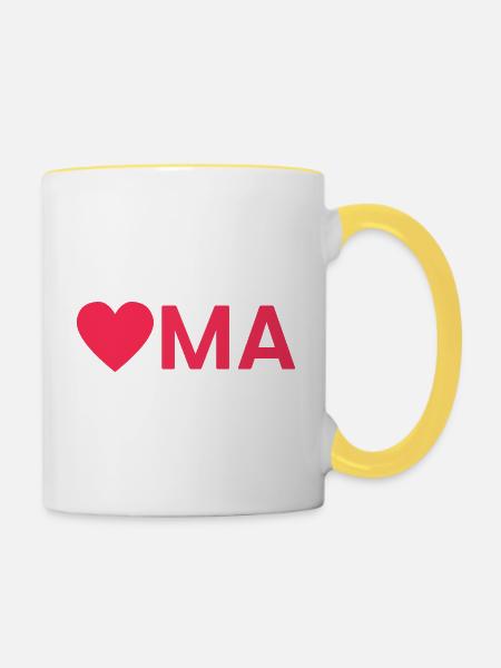 Oma mit Herz – Rot - Tasse zweifarbig - Weiß/Gelb