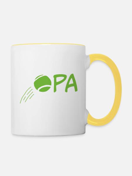 Opa mit Tennisball – Hellgrün - Tasse zweifarbig - Weiß/Gelb
