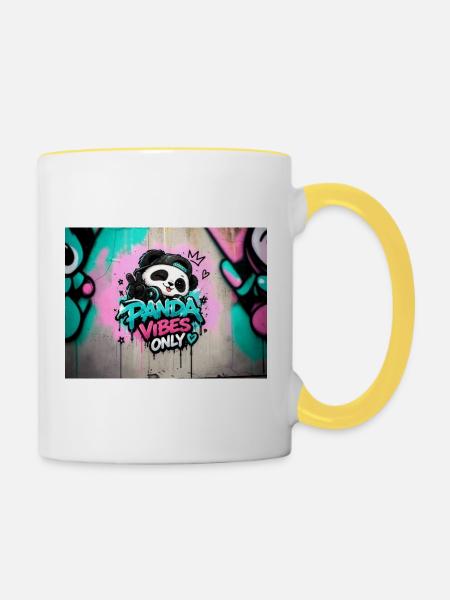 Panda Vibes Only Graffiti - Tasse zweifarbig - Weiß/Gelb