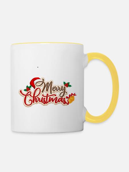 Frohe Weihnachten - Tasse zweifarbig - Weiß/Gelb