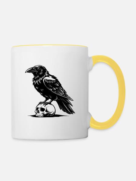 Rabe auf Schädel - Tasse zweifarbig - Weiß/Gelb