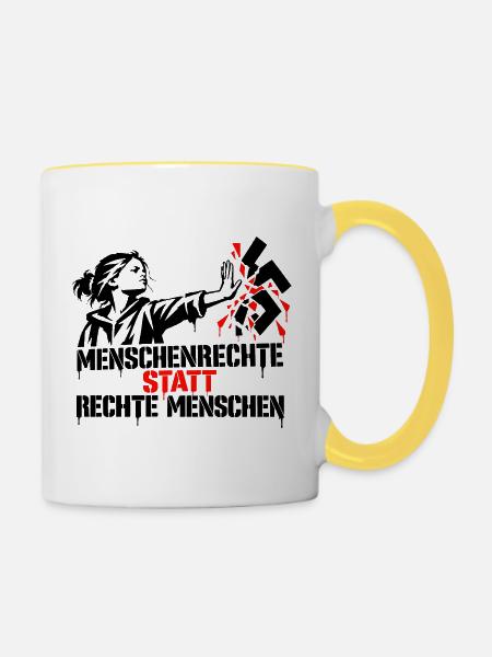 Menschenrechte statt rechte Menschen - Tasse zweifarbig - Weiß/Gelb