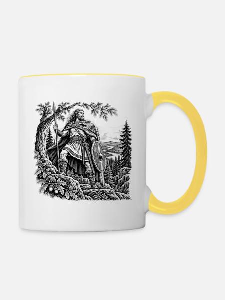Hermann der Cherusker – Arminius im Eichenwald - Tasse zweifarbig - Weiß/Gelb