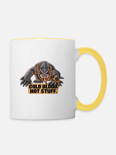 Komodowaran – Kaltblütig, heißes Zeug - Tasse zweifarbig - Weiß/Gelb