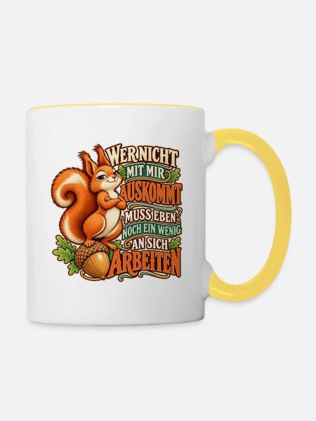 Eichhörnchen – An sich arbeiten - Tasse zweifarbig - Weiß/Gelb