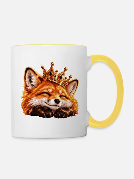 Königlicher Fuchs mit Krone - Tasse zweifarbig - Weiß/Gelb