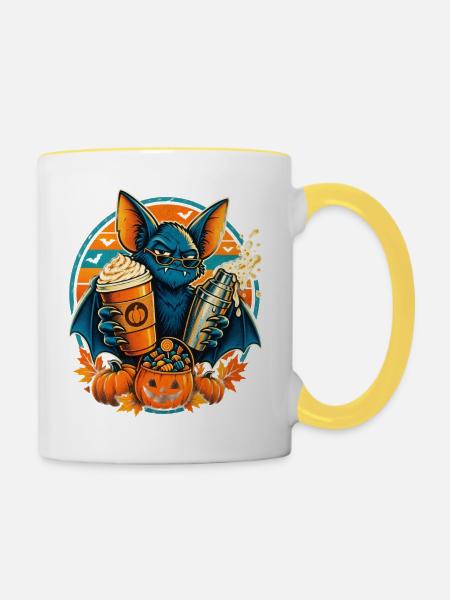 Halloween Vampirfledermaus Bar-Schichtchaos - Tasse zweifarbig - Weiß/Gelb