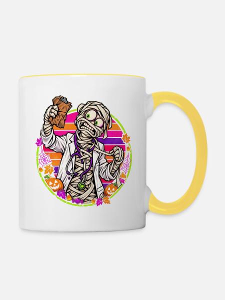 Halloween-Arztmumie vor Retro-Sonne - Tasse zweifarbig - Weiß/Gelb