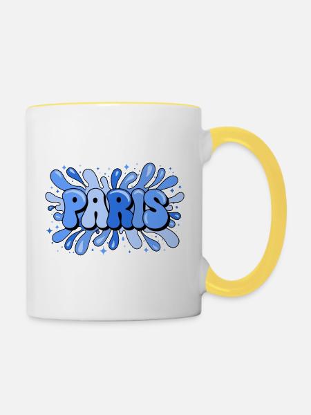 Paris Blue Bubbles Pop Art - Tasse zweifarbig - Weiß/Gelb