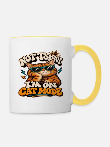Lustige rote Katze mit Brille - Tasse zweifarbig - Weiß/Gelb