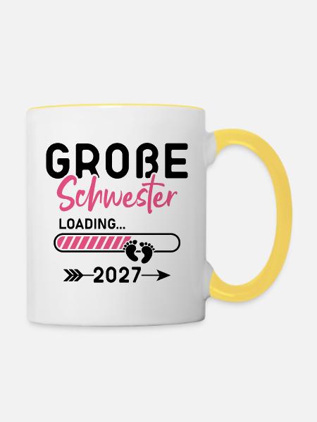 Große Schwester 2027 - Tasse zweifarbig - Weiß/Gelb