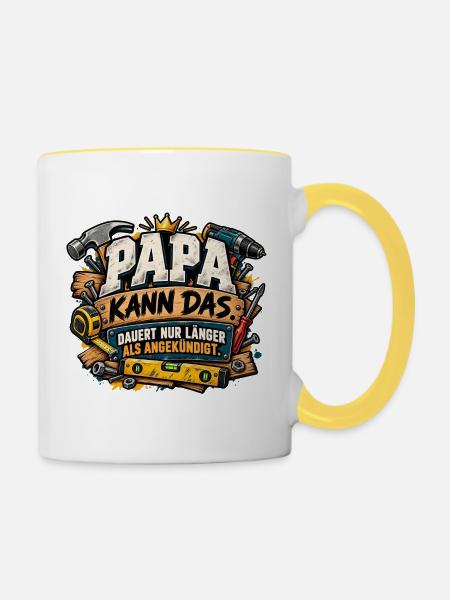 Papa Kann Das – DIY Vaterwitz - Tasse zweifarbig - Weiß/Gelb