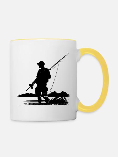Angeln Skizze - Tasse zweifarbig - Weiß/Gelb