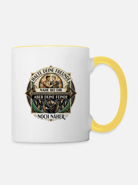 Halte_deine_Freunde_nah_-_Art_Deco - Tasse zweifarbig - Weiß/Gelb