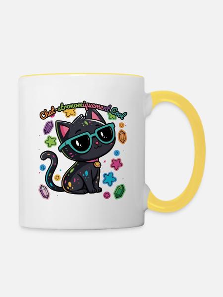 Regenbogen-Astronomen-Katzen-Humor - Tasse zweifarbig - Weiß/Gelb